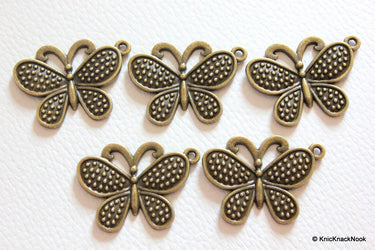 5 x Bronze Tone Butterfly Charm Spacer Pendants